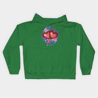 Hearts on a wreath of flowers Kids Hoodie